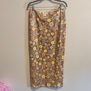 Floral Sequin Midi Skirt